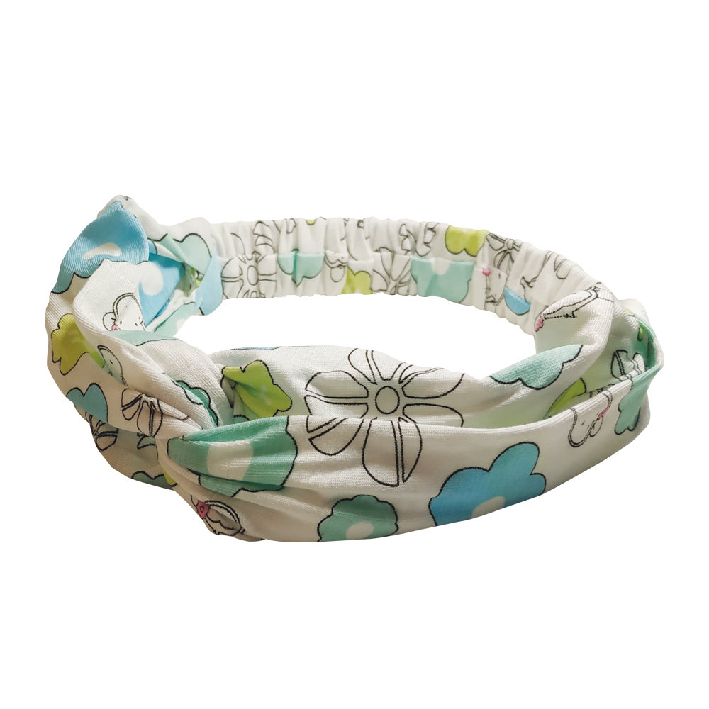DooDooMooky - Hair Band - Mooky Flower White with Blue and Green Flower - Narrow