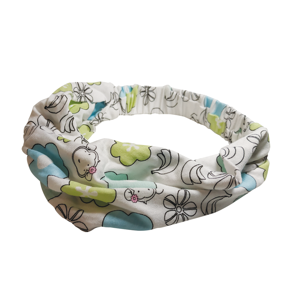 DooDooMooky - Hair Band - Mooky Flower White with Blue and Green Flower - Wide