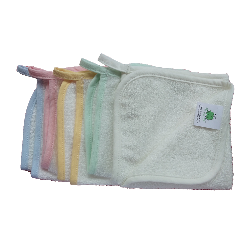 CrokCrokFrok Bamboo Wash Cloth - White with Pink Border