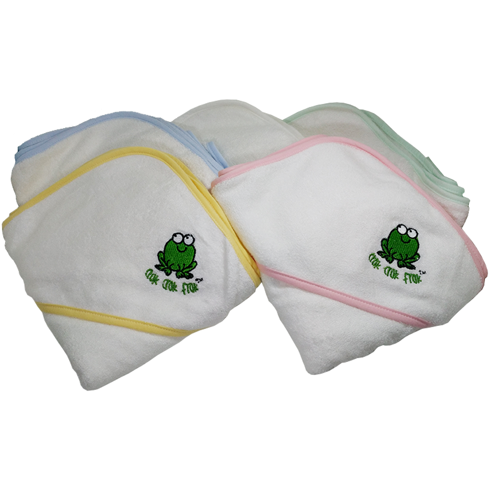 CrokCrokFrok Bamboo Hooded Towel for Baby & Toddler - White with Pink Border