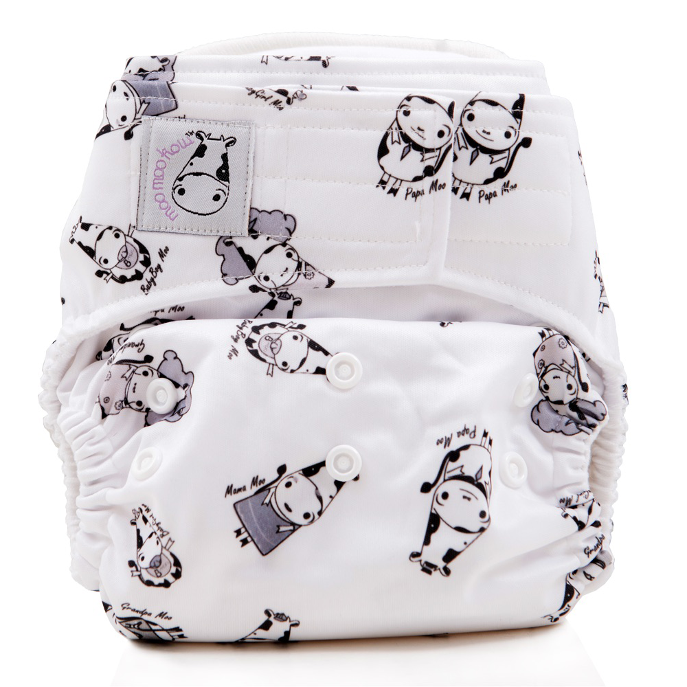 Cloth Diaper One Size Aplix - Moo Family White Button