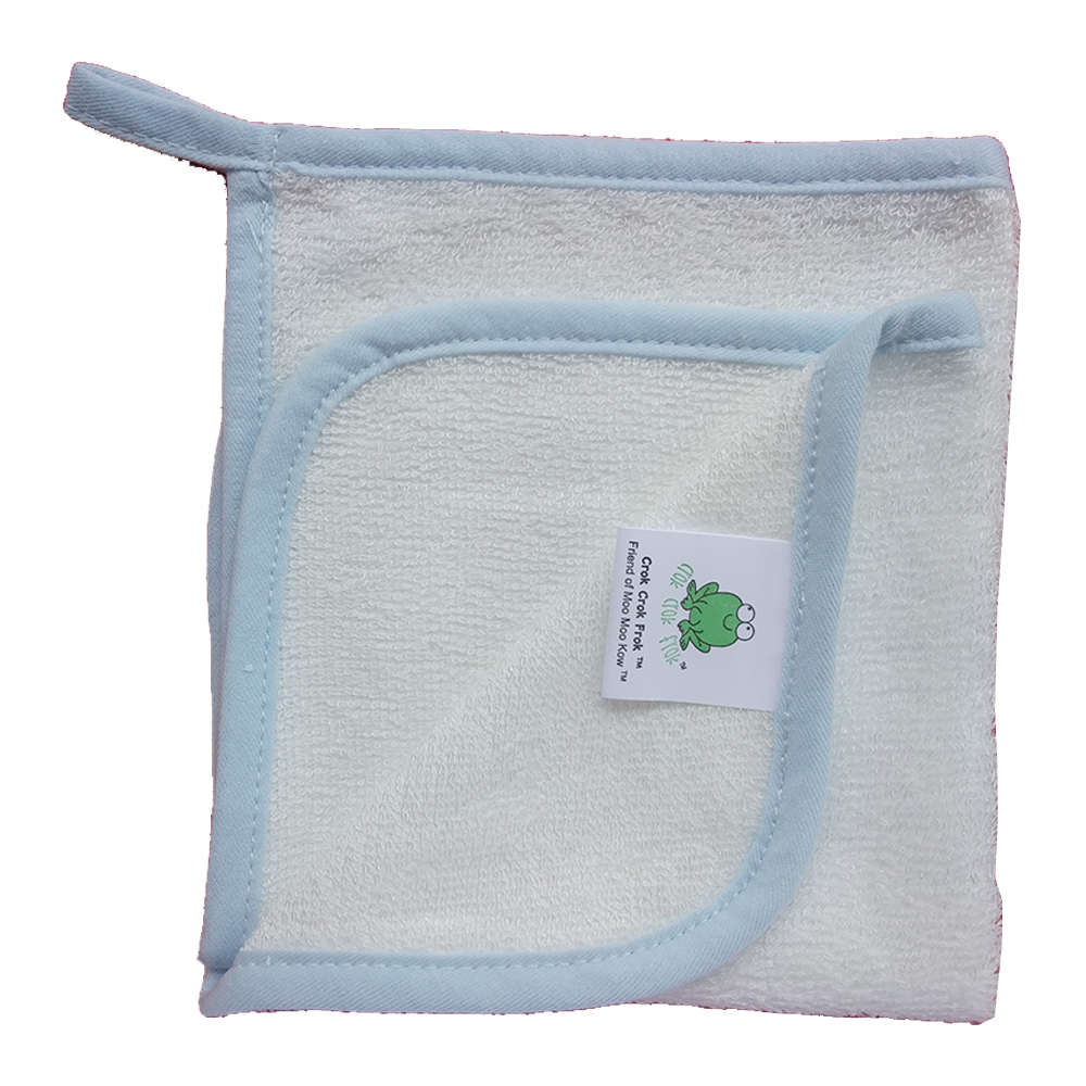 CrokCrokFrok Bamboo Wash Cloth - White with Blue Border