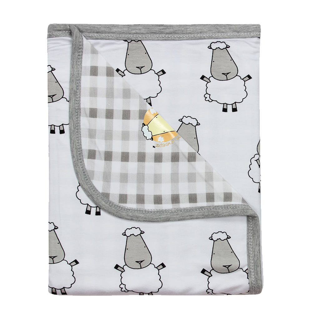 Double Layer Blanket Big Sheepz White + Checkers Grey