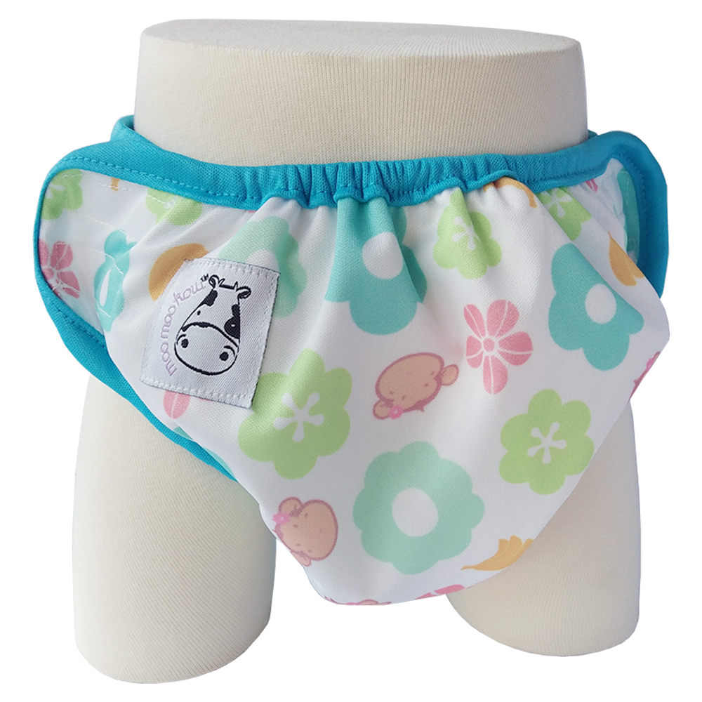 One Size Swim Diaper Mooky Flower with Blue Border