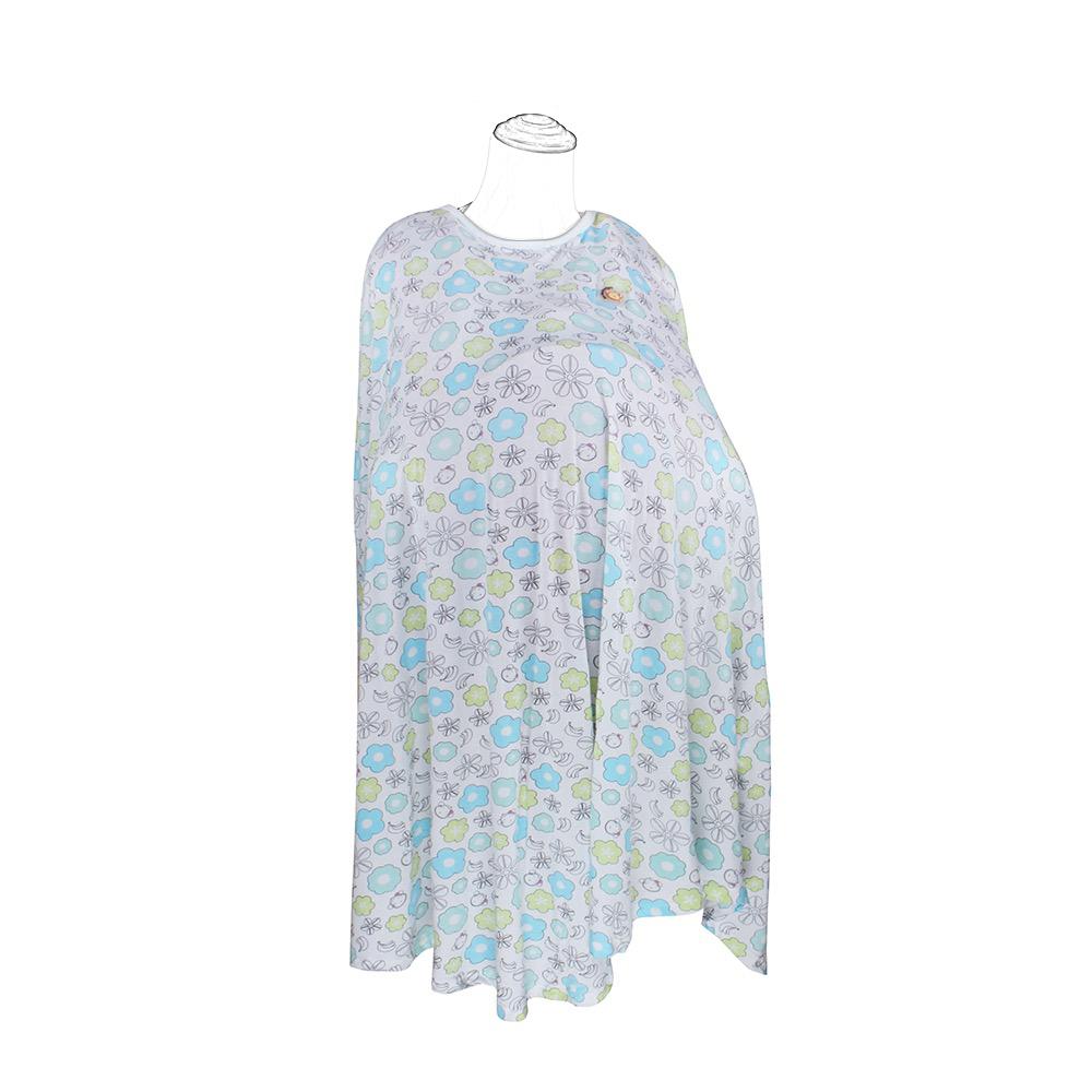 DooDooMooky Bamboo Nursing Cover Poncho Type Mooky Flower White with Blue & Green Flower