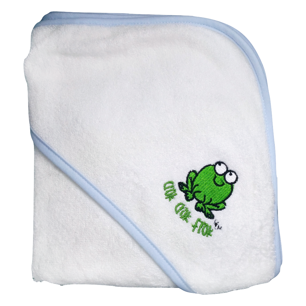 CrokCrokFrok Bamboo Hooded Towel for Baby & Toddler - White with Blue Border