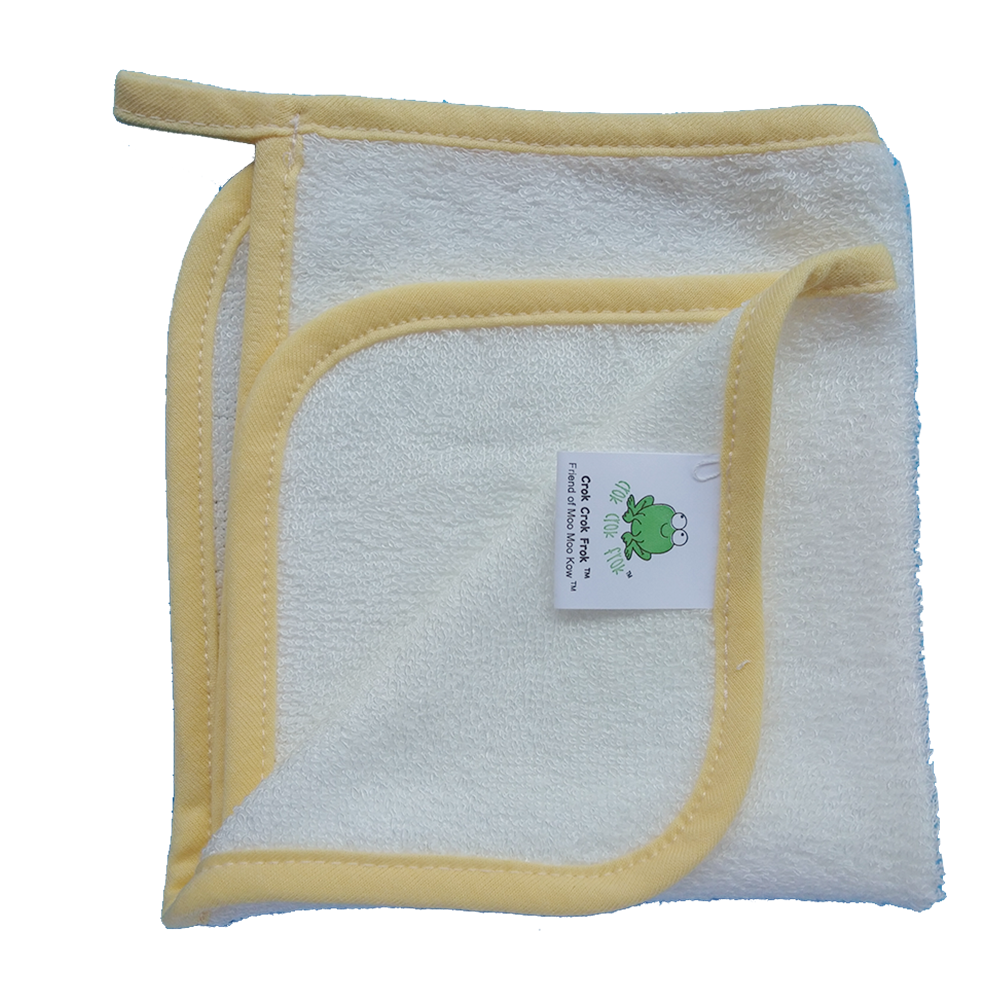CrokCrokFrok Bamboo Wash Cloth - White with Yellow Border